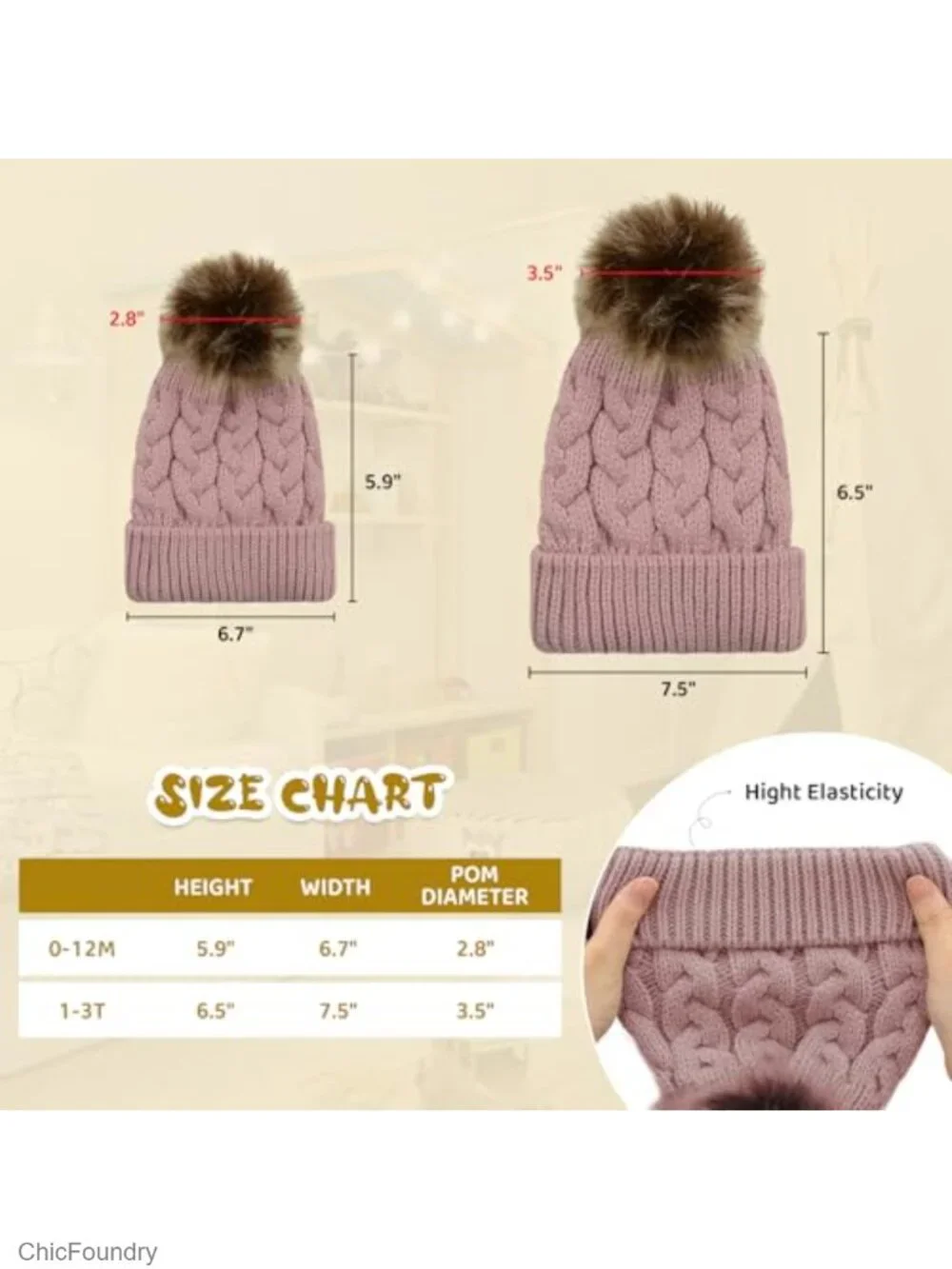 Pom Pom Baby Beanie Knit Hat Soft Acrylic Winter Hat for Newborn Infant
